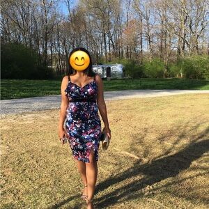 Guess Blue and Pink Bodycon Midi Dress Sweetheart Neckline